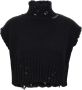 Marni Zwarte Distressed-Gebruite Logo-Stitch Mouwloze Vest Zwart Dames - Thumbnail 1