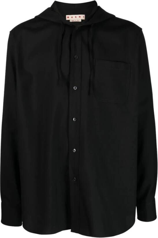 Marni Zwarte Wollen Shirt met Trekkoord Capuchon Zwart Heren