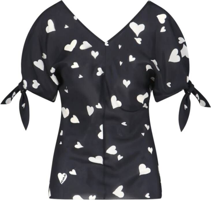Marni Zwarte zijden blouse met witte print Zwart Dames