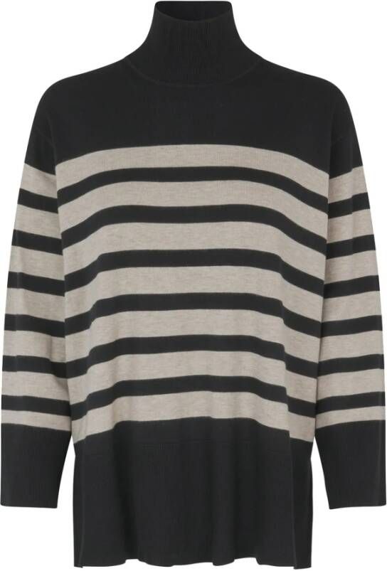 Masai Gestreepte gebreide top met lange mouwen Black Dames