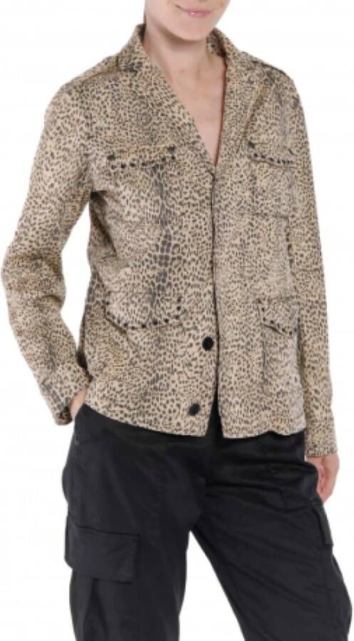 Mason's Luipaardprint Militaire Jas Elba Beige Noir Beige Dames