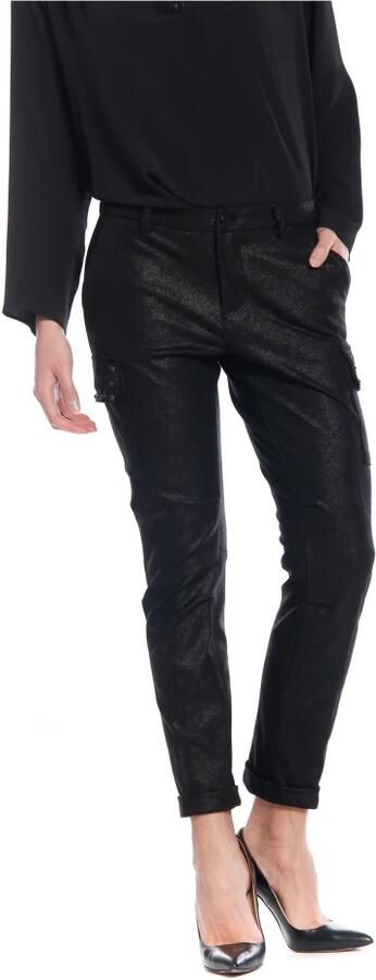 Mason's Chili City Woman Cargo Pants met studs in Lurex Jersey Curvy Black Dames