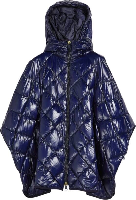Max Mara Gewatteerde Poncho met Capuchon en Rits Blue Dames