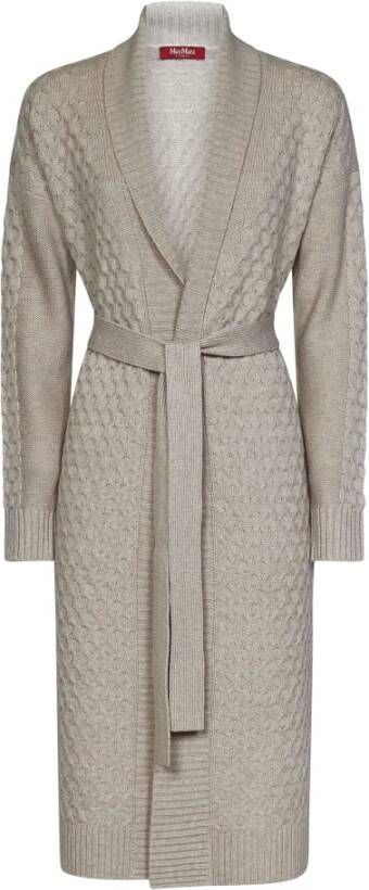 Max Mara Beige Gebreide Maxi Cardigan met Riem Beige Dames