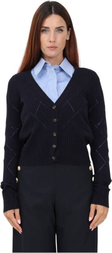 Max Mara Blauwe V-Hals Korte Cardigan Blauw Dames