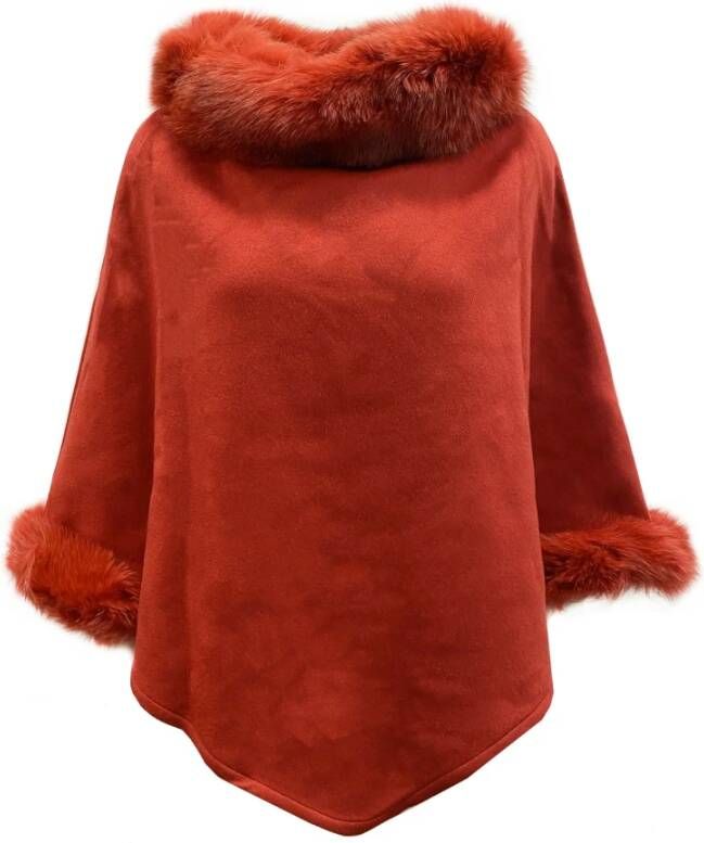 Max Mara Bontgevoerde Poncho Jas Rood Dames