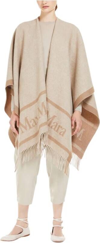 Max Mara Geborstelde Cape met Jacquard Motief Beige Dames