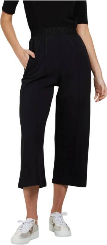 Max Mara Cropped Broeken Dubbelgeweven Katoenmix met Elastische Taille en Verticale Ribbels Zwart Dames