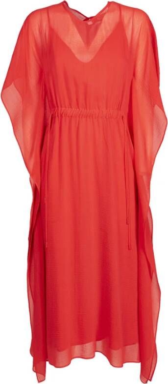 Max Mara Rode Katoen Zijde Blend Midi Jurk Red Dames