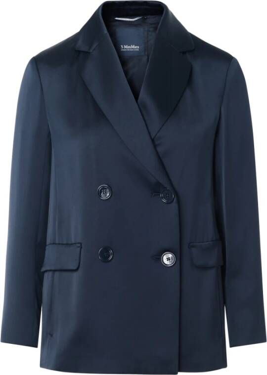 Max Mara Dubbelrij Satijnen Blazer Blauw Dames