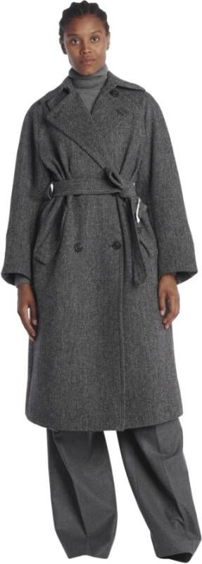 Max Mara Grijze jas met dubbele rij knopen en prikkend effect Grijs Dames