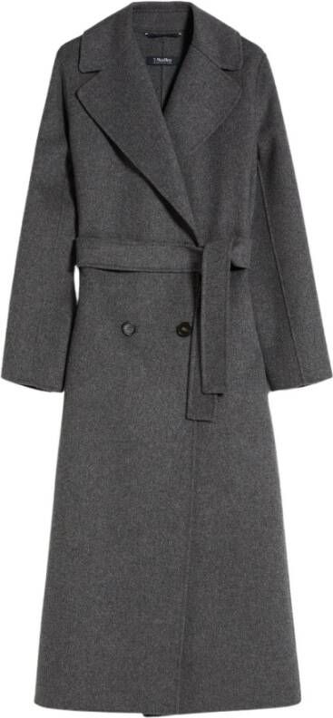 Max Mara Grijze Wollen Jas met Riem Grijs Dames