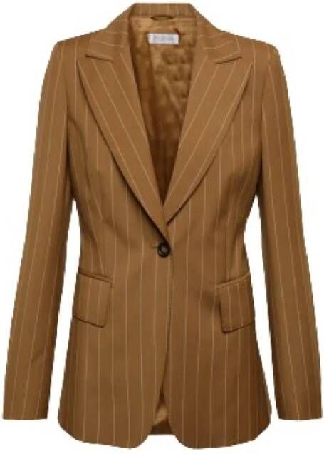 Max Mara Kameel en Wit Gestreepte Wollen Blazer Bruin Dames