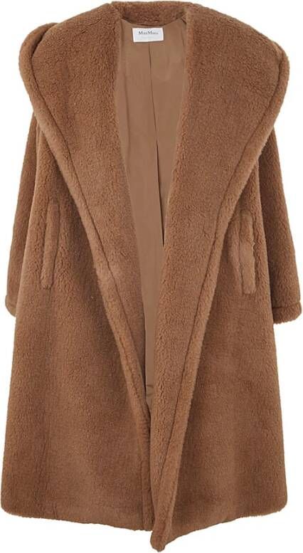 Max Mara Kameel Teddy Jas met Capuchon Bruin Dames