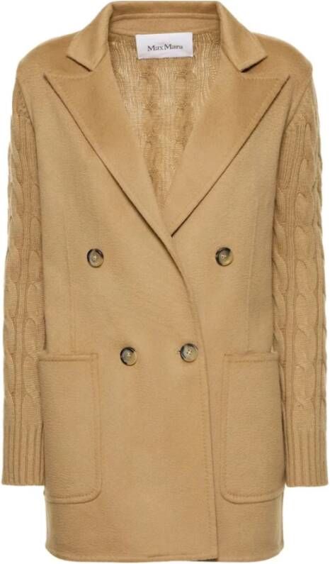 Max Mara Kameelkleurige Wol en Kasjmier Dubbelrij Jas Bruin Dames
