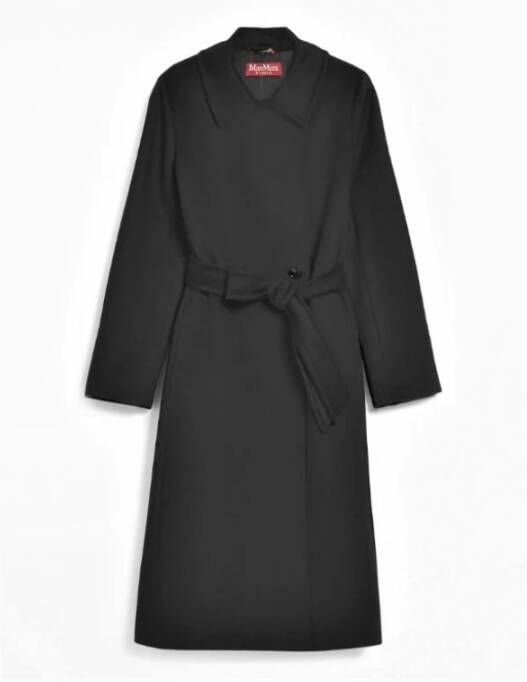 Max Mara Lange wollen jas met ceintuur Marineblauw Zwart Dames