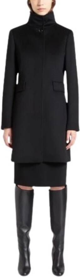 Max Mara Lange Wollen Jas Zwart Black Dames