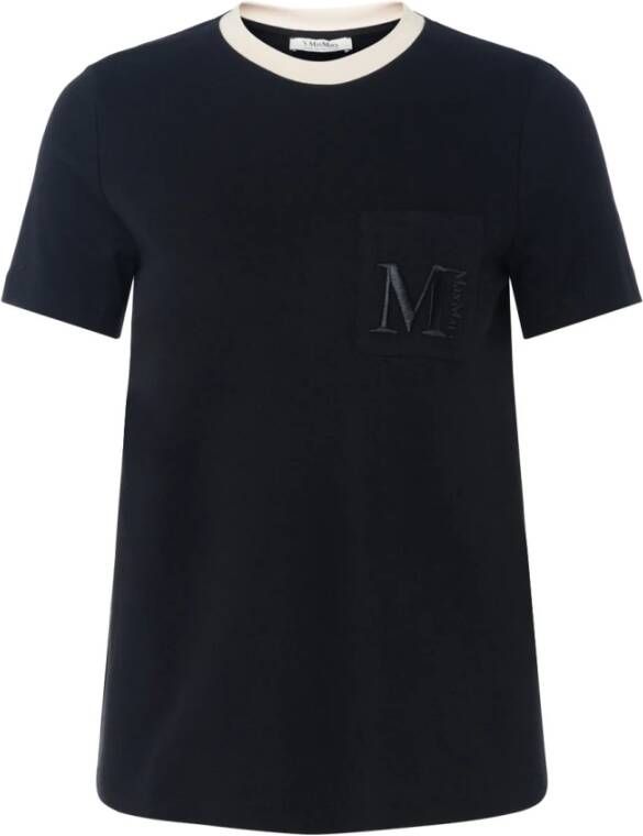 Max Mara Lecito Jersey T-Shirt met Ivoorkleurige Details Zwart Dames