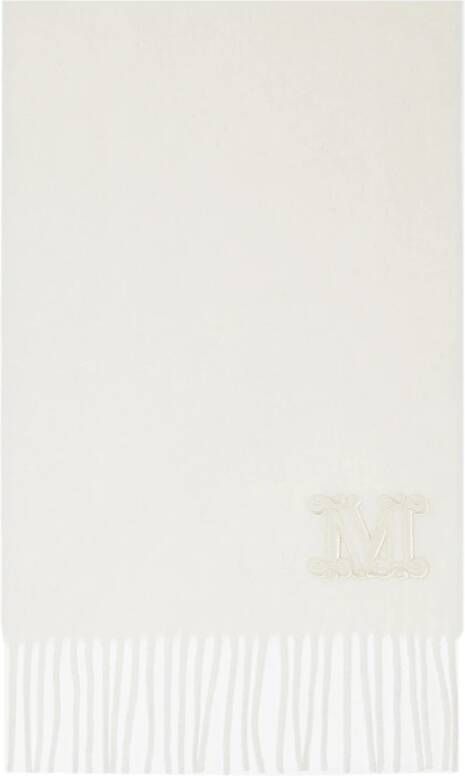 Max Mara Luxe Cashmere Sjaal met Monogram Detail White Dames