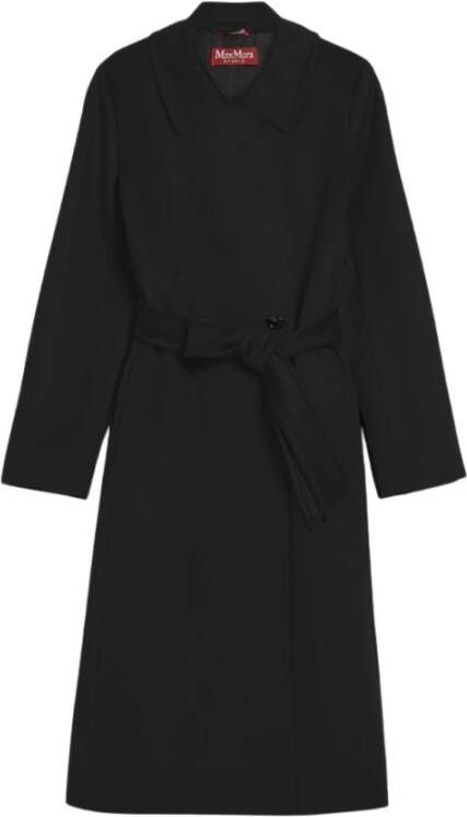 Max Mara Luxe wollen jas met dubbele rij knopen en riem Zwart Dames