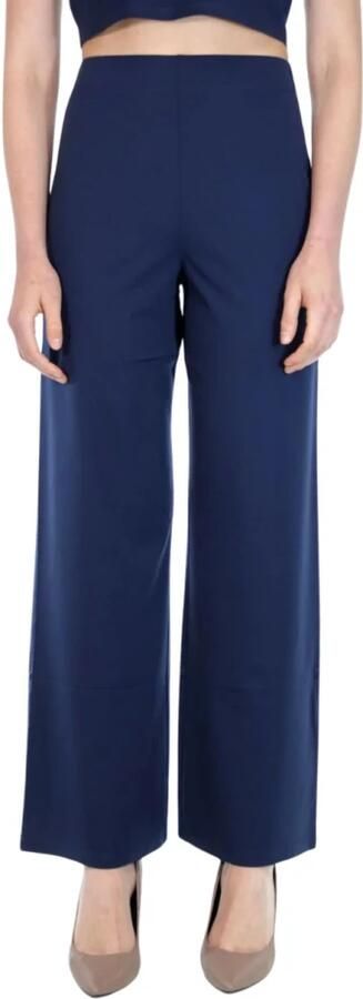 Max Mara Blauwe Katoenen Popeline Wijde Pijp Broek Blue Dames