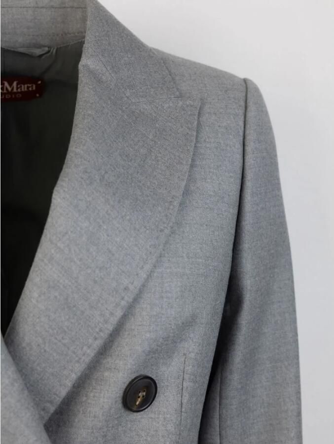 Max Mara Studio Grijze double-breasted wollen jas Gray Dames