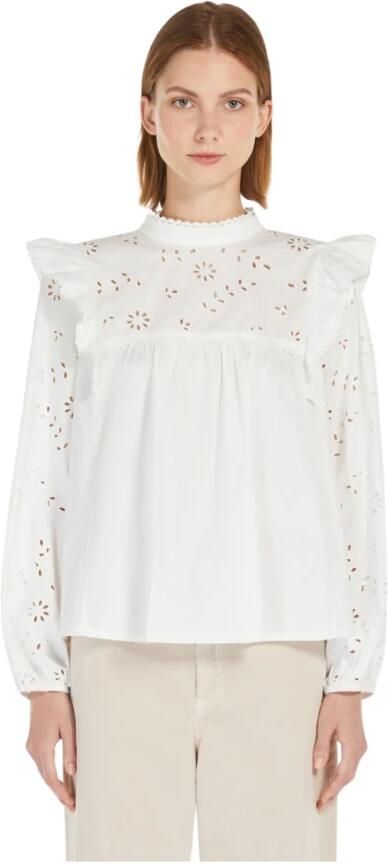 Max Mara Taddeo Katoenen Popeline Overhemd met Borduurwerk White Dames