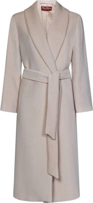Max Mara Poederroze Alpaca Wol Jas met Riem Roze Dames