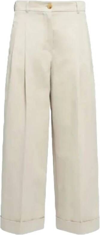 Max Mara Rechte Broek Katoen Linnen Mix Beige Dames