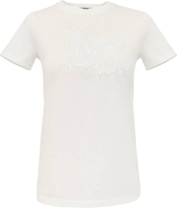 Max Mara Sacha Wit T-Shirt met Geborduurde `M` en Bloemenpatroon White Heren