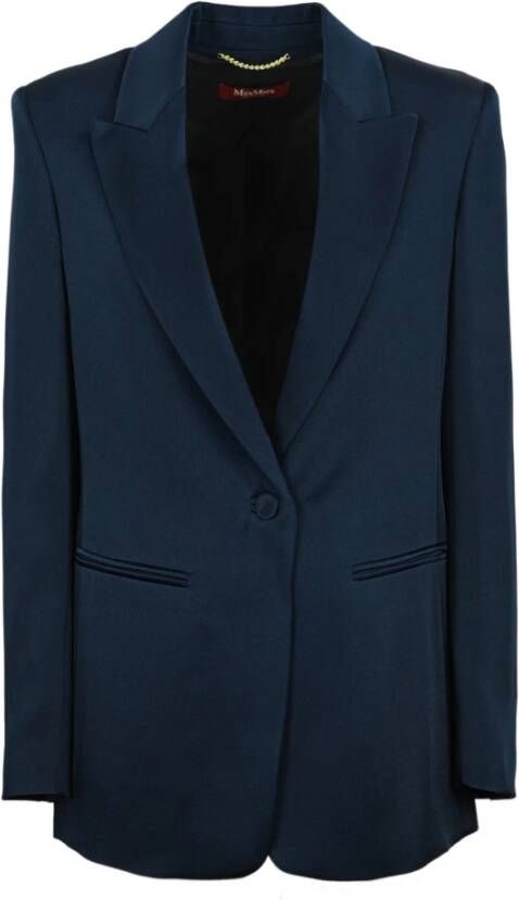 Max Mara Studio Blauwe Satijnen Blazer voor Dames Blauw Dames