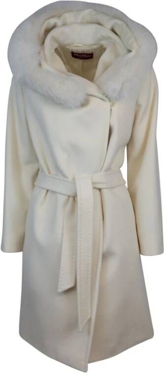Max Mara Luxe witte wollen jas met bontkraag White Dames
