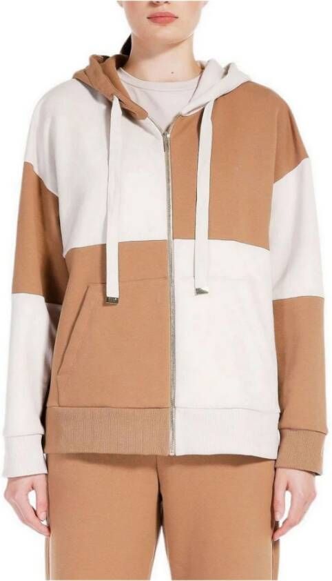 Max Mara Studio Geruite Hoodie met Rits en Zakken Bruin Dames