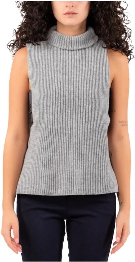 Max Mara Studio Slim Fit High Neck Wool Cashmere Sweater Gray Dames - Foto 3