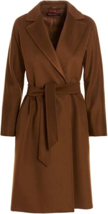 Max Mara Studio Superbo Wrap Coat met Logo Print Voering Bruin Dames