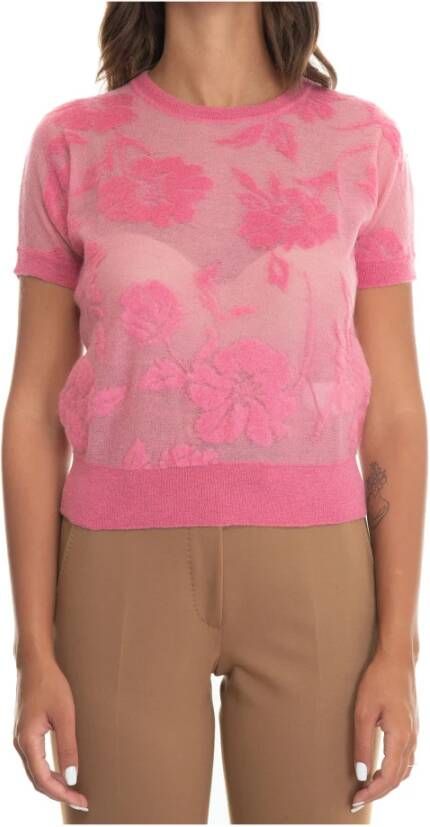 Max Mara Studio Bloemen Jacquard Wollen Trui Pink Dames