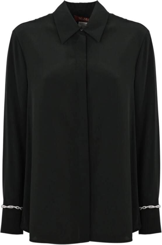 Max Mara Studio Zwarte zijden damesoverhemd met versierde manchetten Zwart Dames