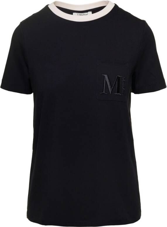Max Mara Lecito Jersey T-Shirt met Ivoorkleurige Details Black Dames
