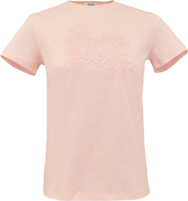 Max Mara Tijdloos vrouwelijk T-shirt met monogram en bloemenborduursel Roze Dames