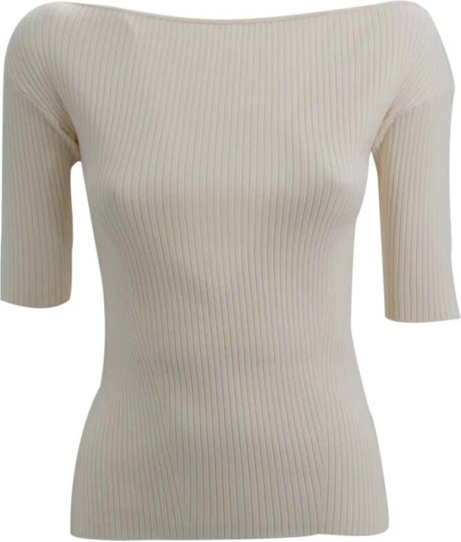 Max Mara Weekend Off-Shoulder Ribgebreide Trui Beige Dames