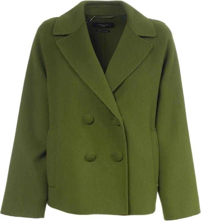 Max Mara Weekend Dubbelbreastede Wollen Jas Groen Dames