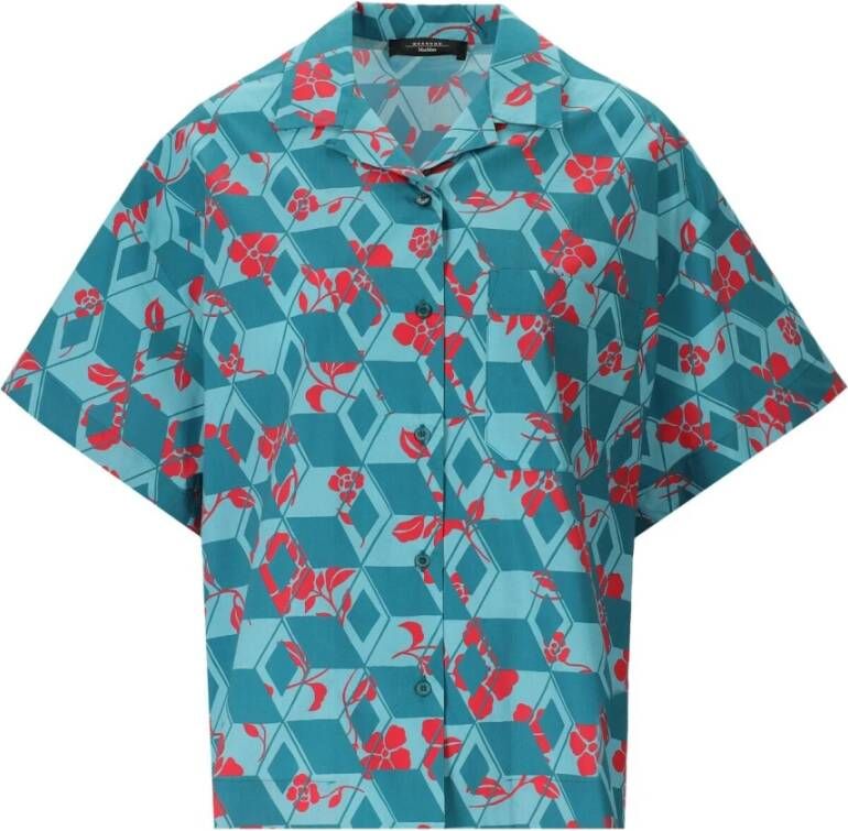 Max Mara Weekend Gestreepte Katoenen Poplin Overhemd Groen Dames