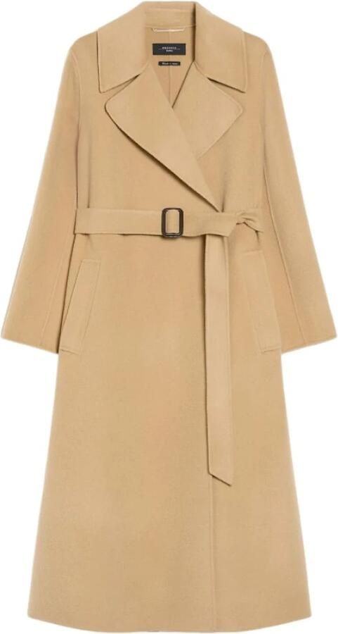 Weekend Max Mara Lange jas van scheerwol met tailleriem model 'MANU'