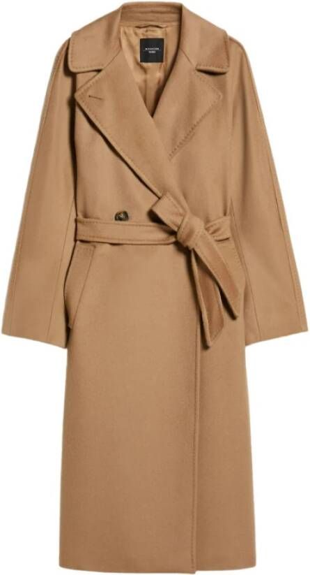 Max Mara Weekend Stijlvolle Wol Drap Dubbelrij Jas Bruin Dames