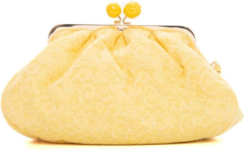 Max Mara Weekend Clutch Tas met kanten stof en metalen ketting Yellow Dames