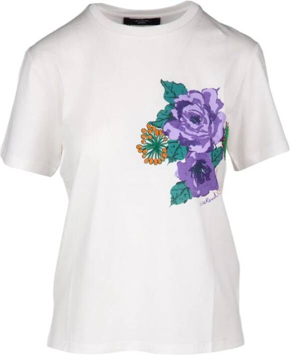 Max Mara Weekend Zachte Lijn Korte Mouw T-shirt met Decoratieve Print White Dames