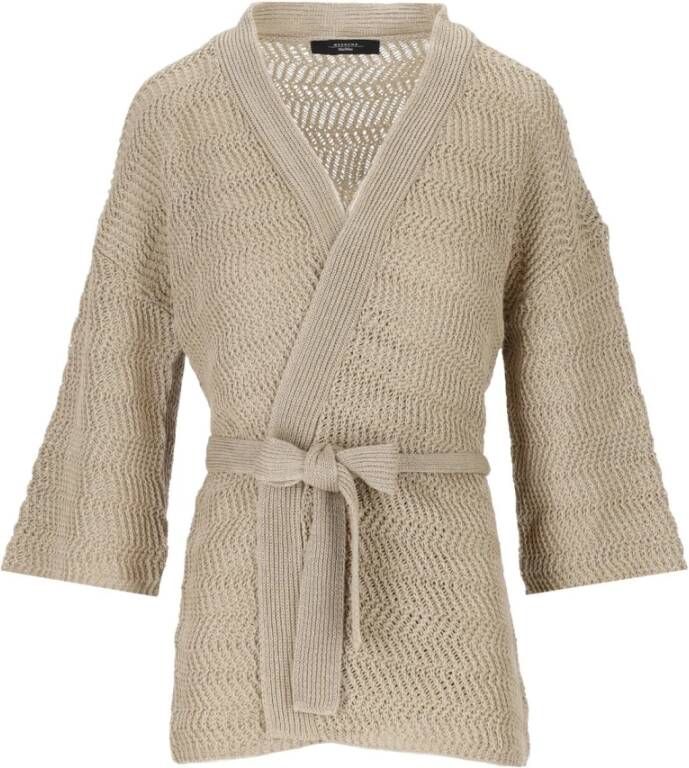 Max Mara Weekend Zandkleurige Oversized Linnen Cardigan met Riem Beige Dames