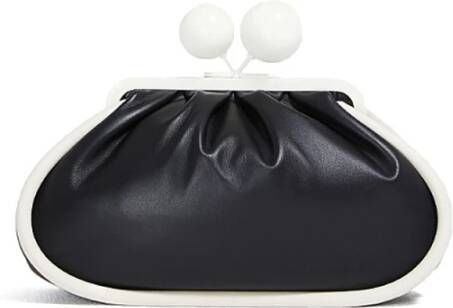 Max Mara Weekend Zwarte zachte leren weekendtas met contrastprofielen en leren schouderband Zwart Dames