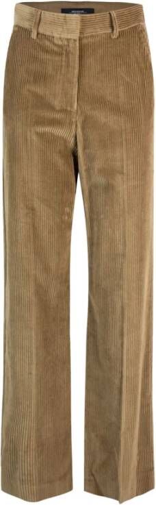 Max Mara Weekend Ribfluwelen Katoenen Wijde Broek Brown Dames