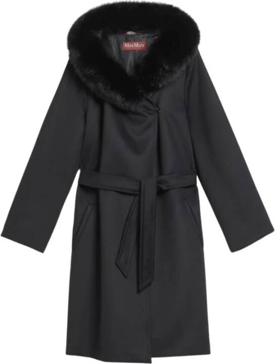 Max Mara Zwarte wollen jas met bontkraag Zwart Dames
